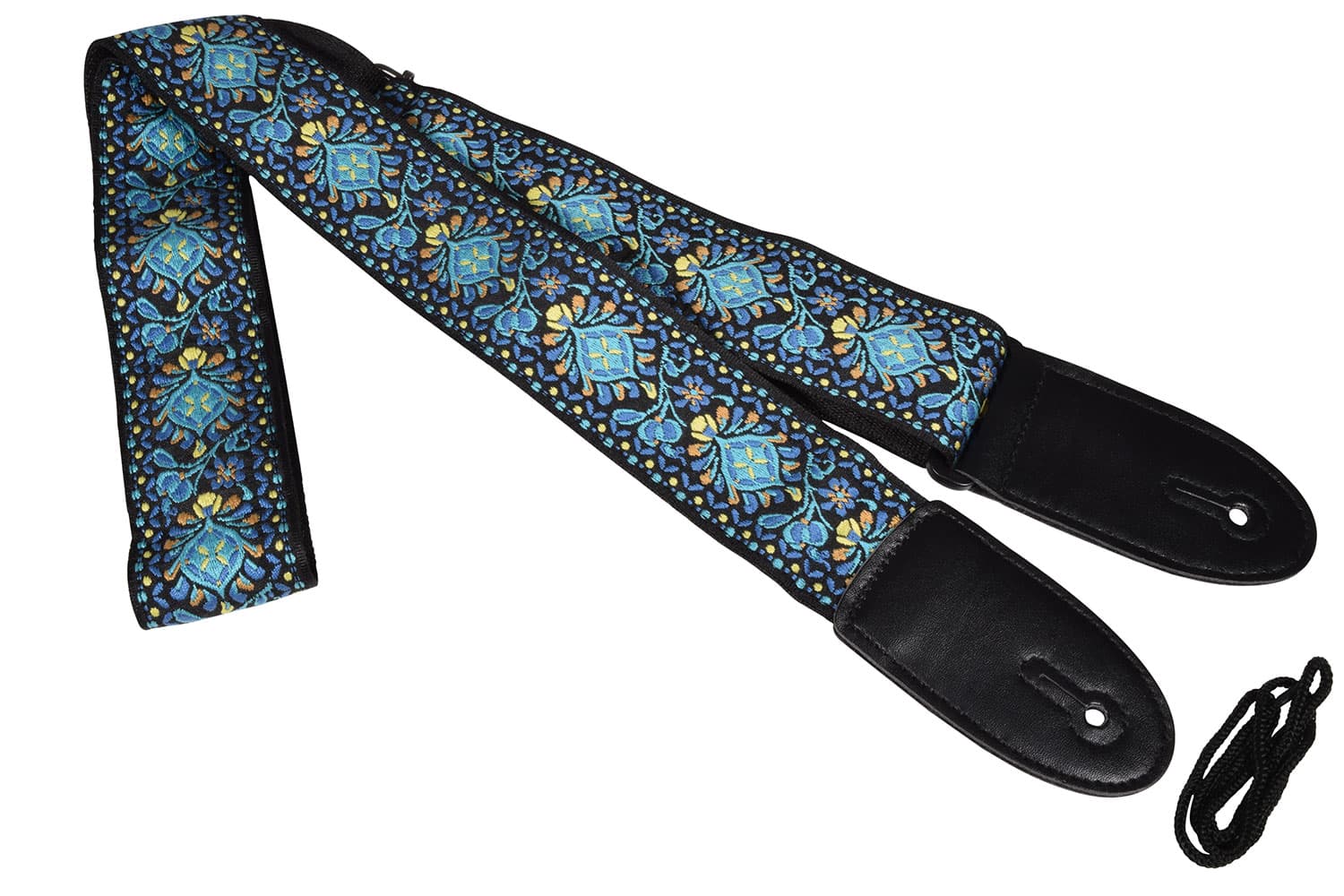 Deluxe Embroidered Design Guitar Straps — Blue Floral Deluxe Guitar Strap
