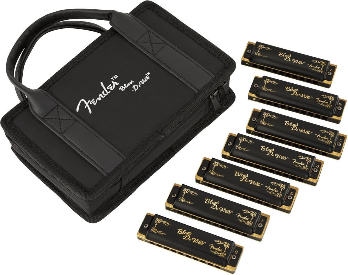 BLUES DEVILLE HARMONICA PACK OF 7 W/CASE